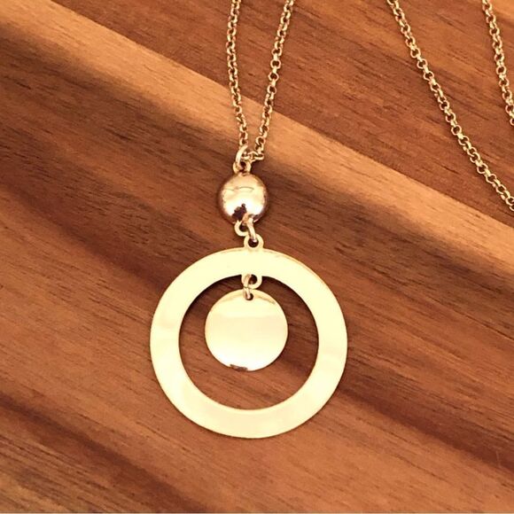 J.Crew | Circle Gold Tone Pendant Necklace | 25.5” Length - Picture 2 of 3